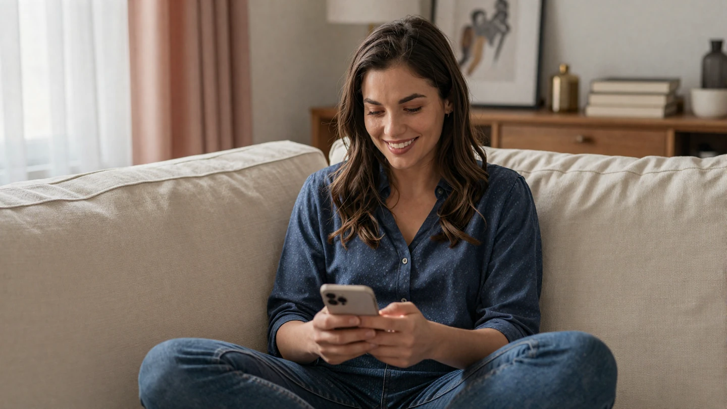 Woman browsing a military dating site on her phone at home - 2026 niche-platform growth trend